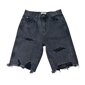 ZGY Denim Mens Denim Bermuda Shorts Distressed Black Size 25